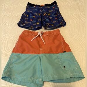 Boy’s 2 swim trunks sz 4 Carters size 4T Cat and Jack both lining elastic waist